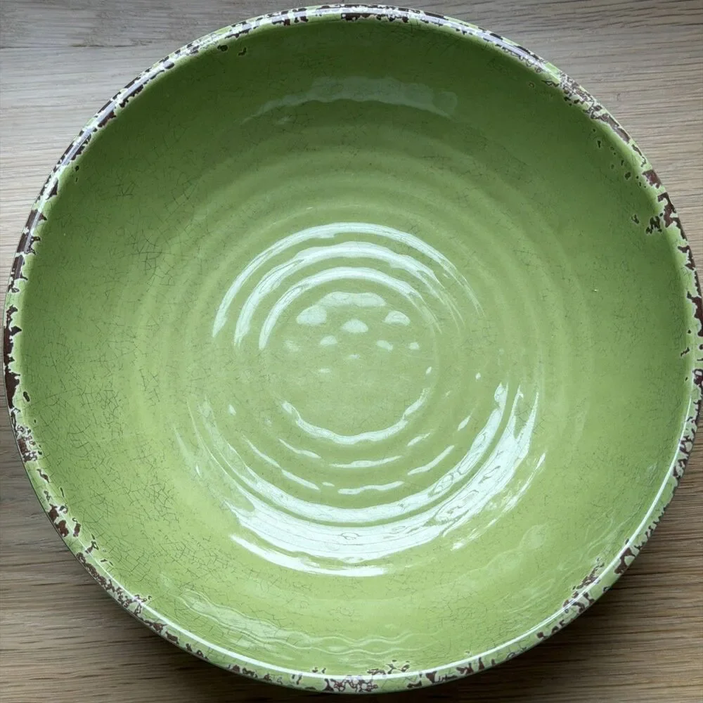 Set Of 4 Williams Sonoma 8” Green Crackle Rustic Melamine Bowls